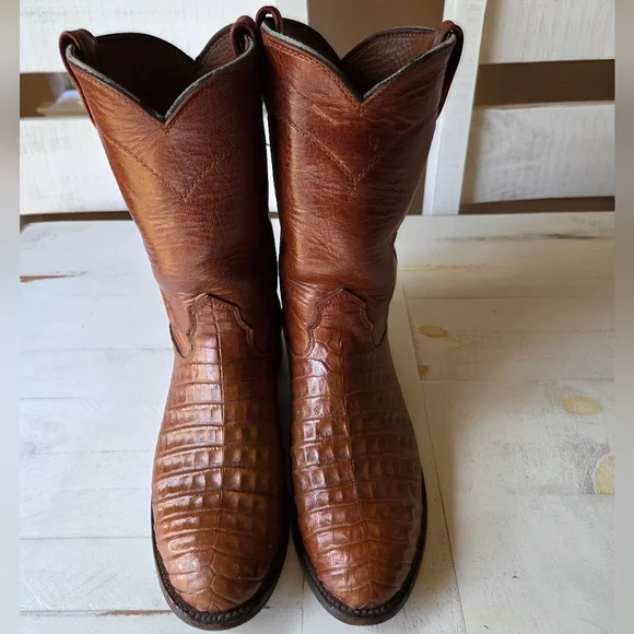 Larry Mahan Caiman Leather Boots, 8.5 D - Picture 2 of 14